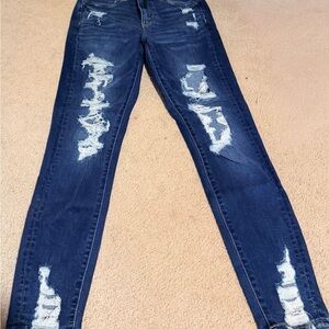 American Eagle Outfitters Dark Blue Distressed Skinny Jeans